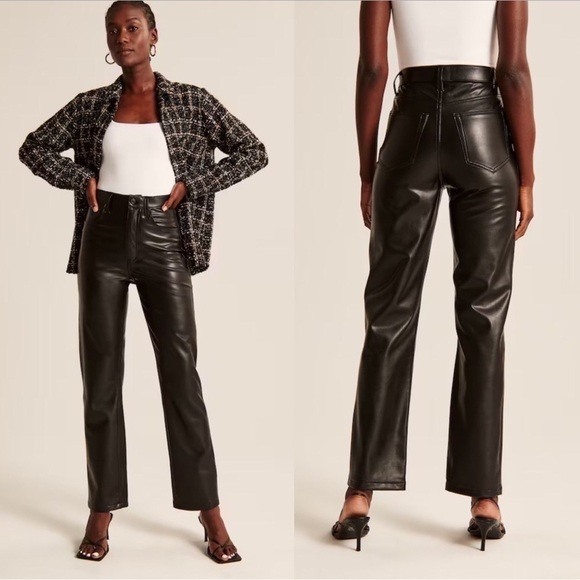 Abercrombie & Fitch 90s Straight Ultra High Rise Curve Love Vegan Leather 14 NWT - Picture 1 of 9